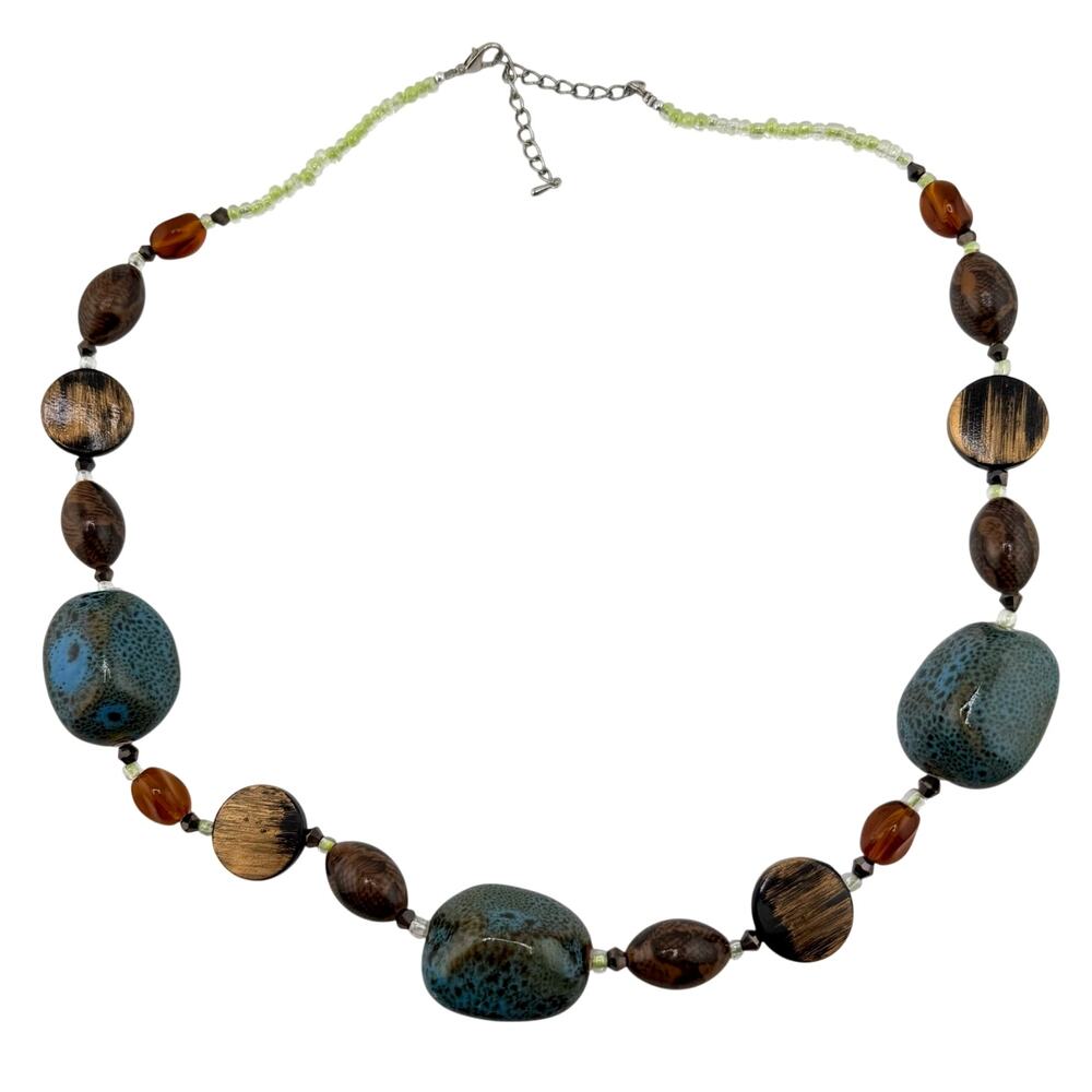 Handmade Funky Chunky Hippie Vibes Glazed Ceramic Mixed Beads 26" Necklace